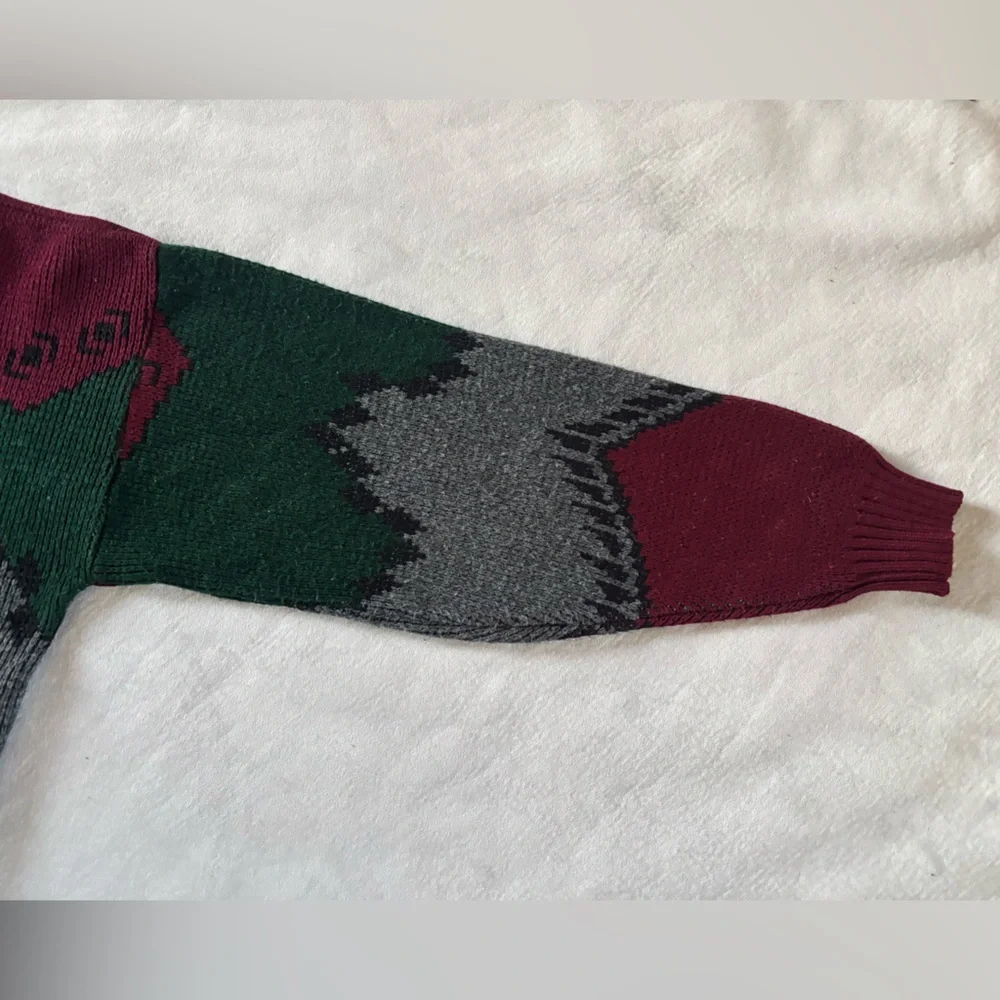 Vintage Ash Creek Geometric Knit Sweater Burgundy Green L